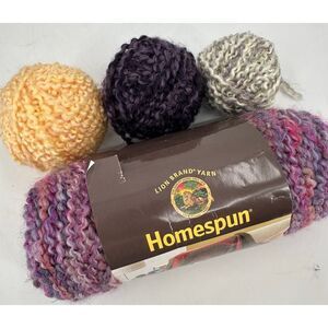 Lion Brand Homespun Yarn Boucle Lot Bundle Bulky Purple Yellow MIXED BERRIES